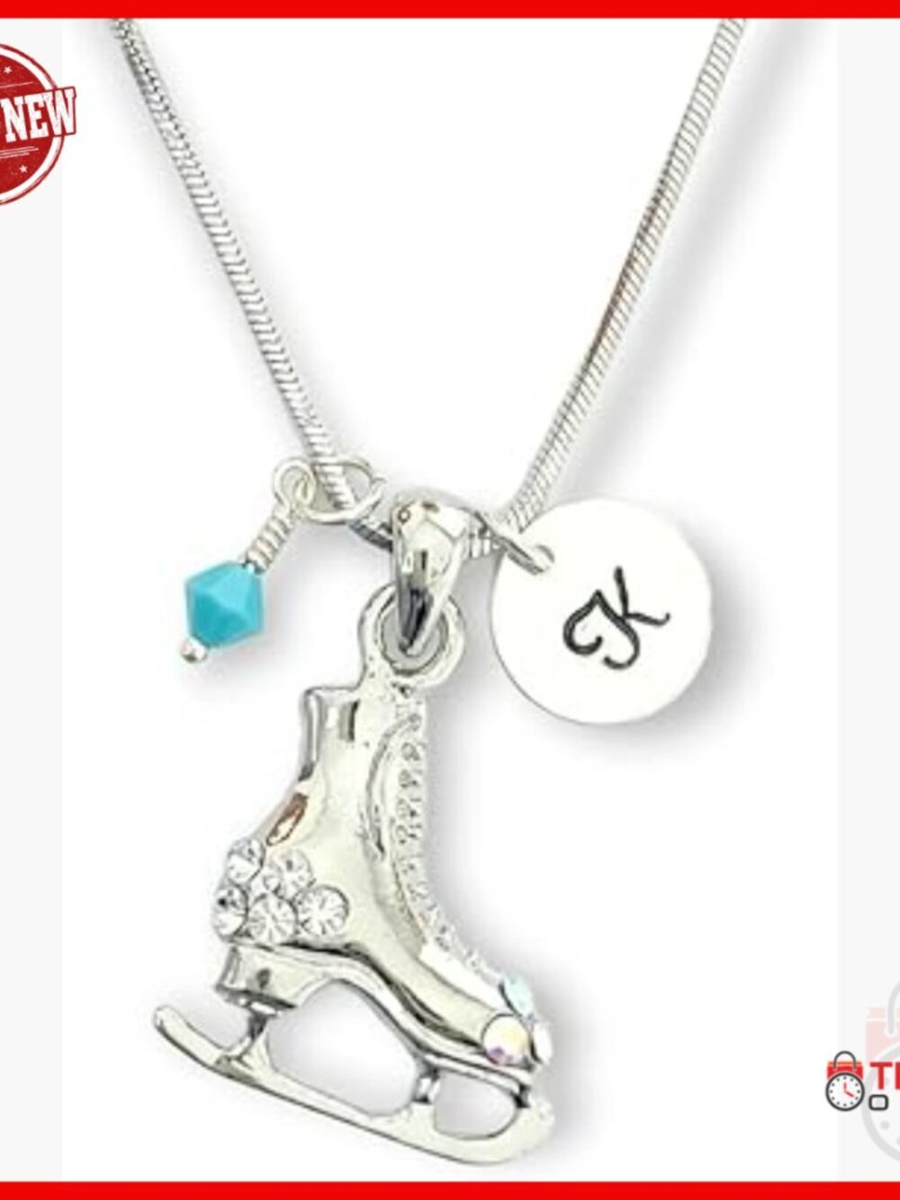 Personalized Ice Skate Pendant Necklace with Initial Charm and Birthstone